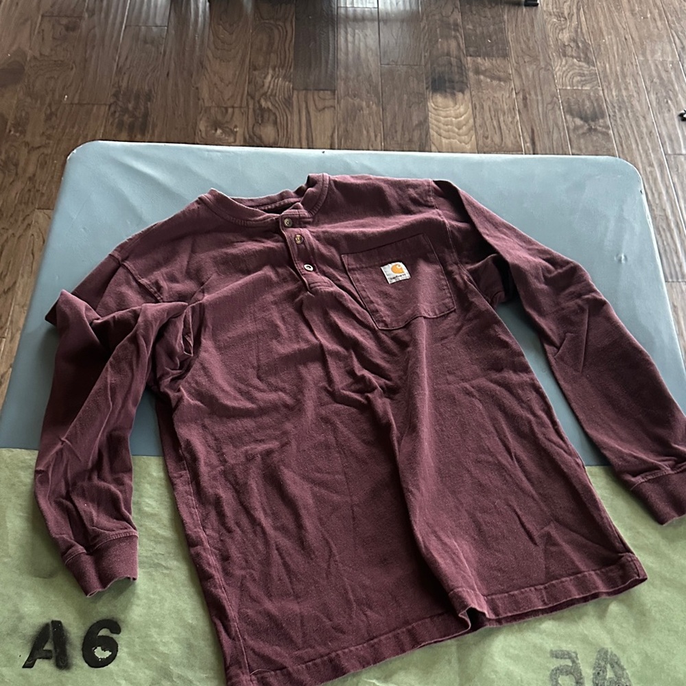 Carhartt Burgundy Long Sleeve Henley Shirt
